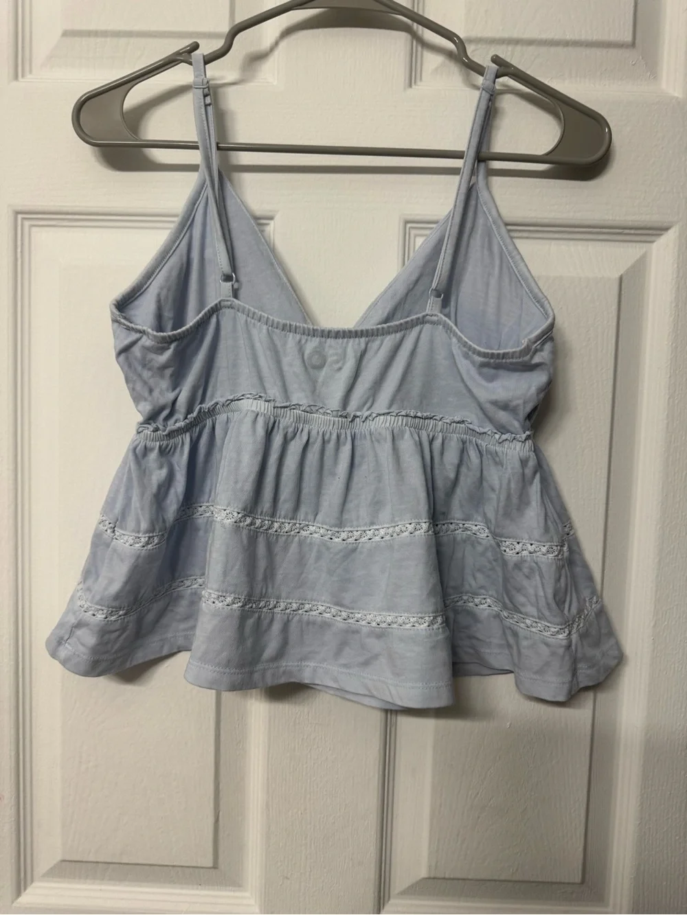 SO Pale Blue Lace-Trim Cami Babydoll Top